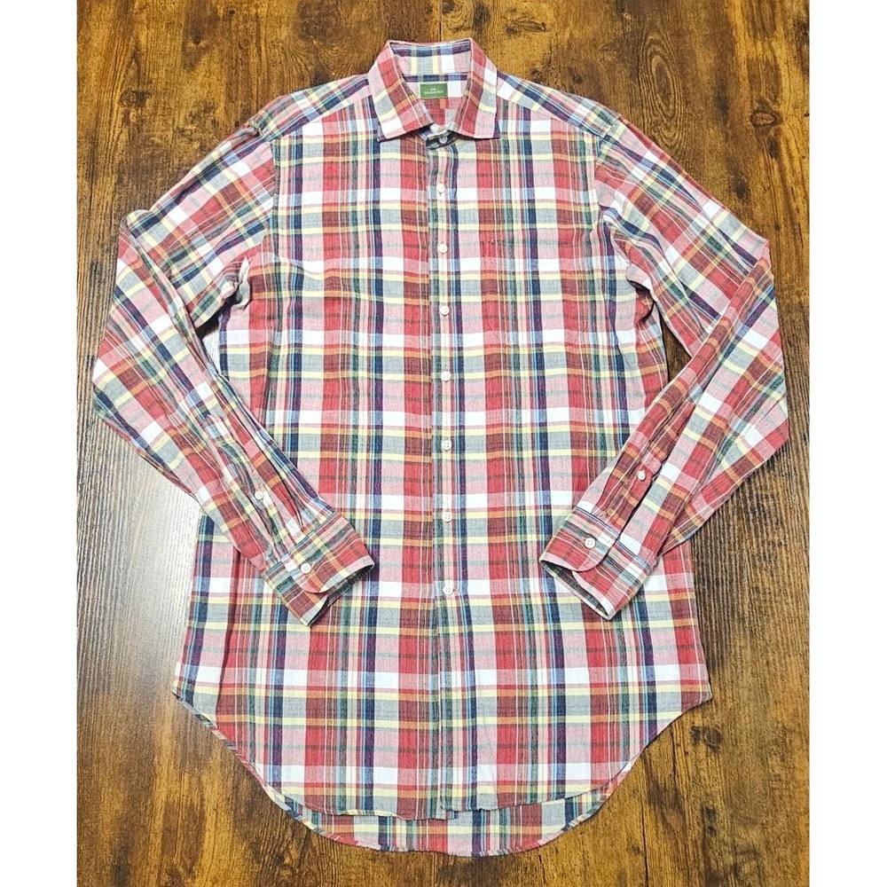 Sid Mashburn Mens Plaid Button Down Shirt Red Blue Yellow Medium